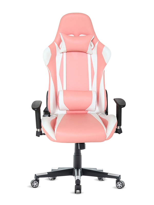 Bingkai Logam Ergonomik 2D Kerusi Pejabat Permainan Pusing Merah Jambu Putih 